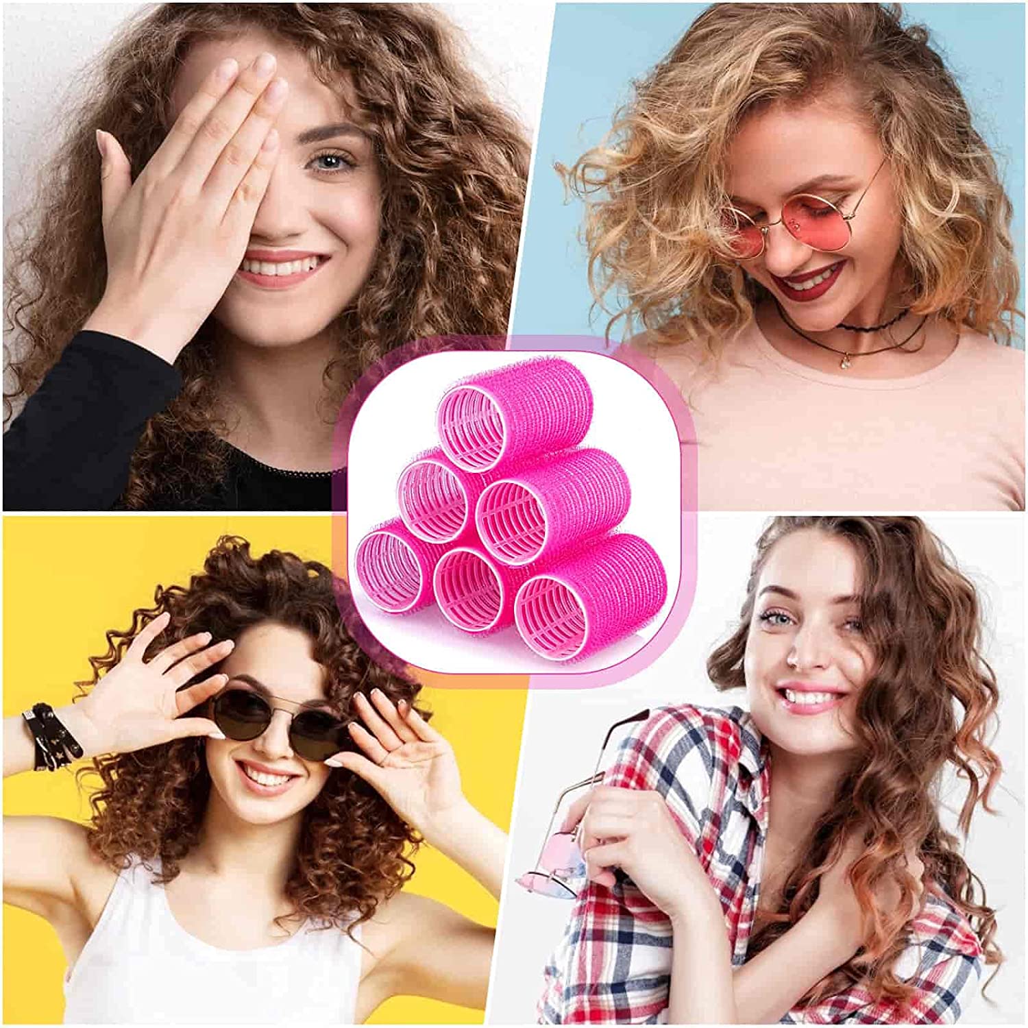 Self Grip Hair Curler Roller 12 Piece Set (Large Size - 2.5 inch) - Pink