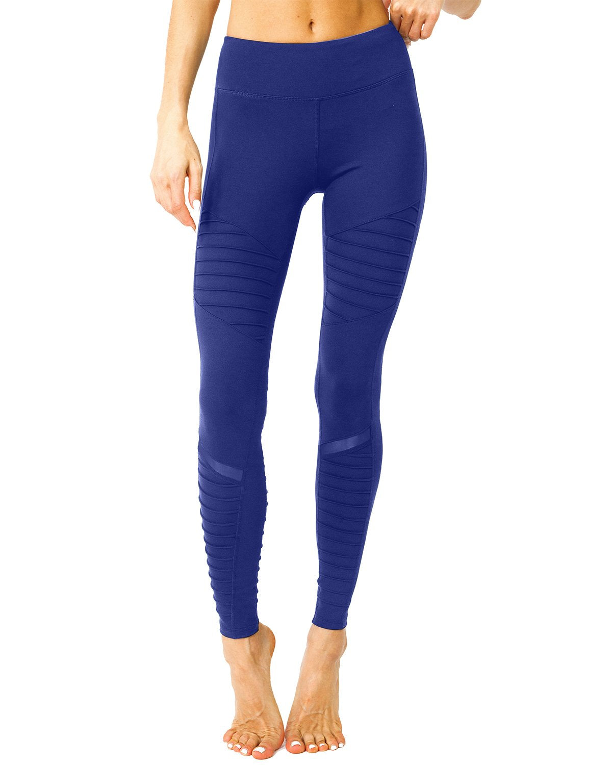 Navy Athletique Low-Waisted Ribbed Leggings Hidden Pocket & Mesh Panels Workout Leggings