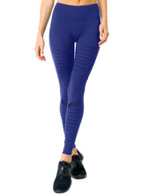 Athletique Low-Waisted Ribbed Leggings With Hidden Pocket and Mesh Panels - Navy