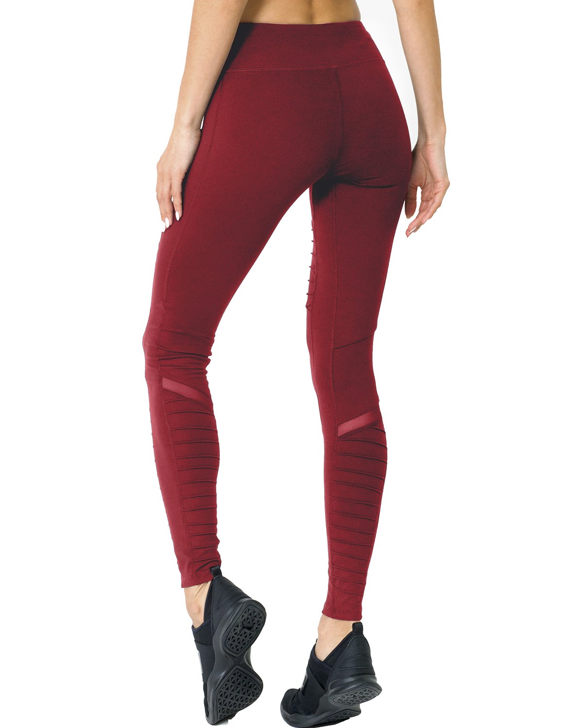 Athletique Low-Waisted Ribbed Leggings With Hidden Pocket and Mesh Panels - Red
