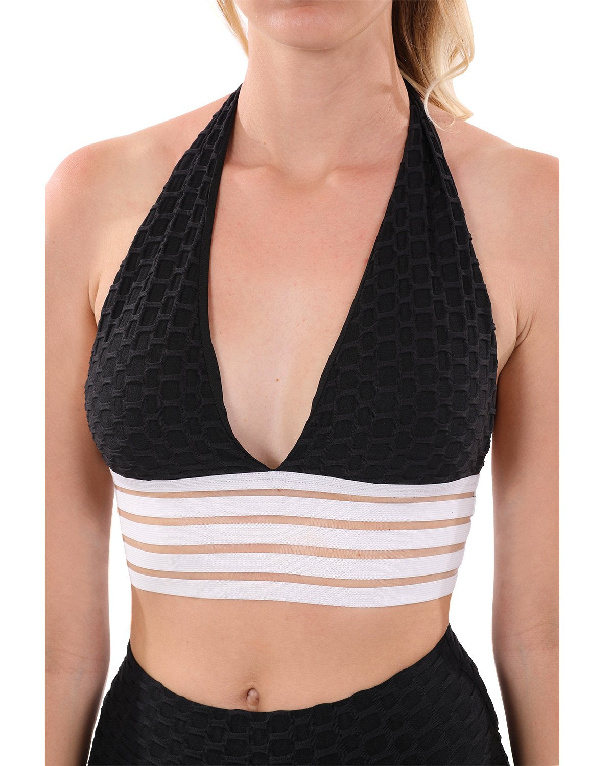 Bentley Halter-Neck Sports Bra - Black  & White