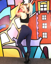Navy Athletique Low-Waisted Ribbed Leggings Hidden Pocket & Mesh Panels Workout Leggings
