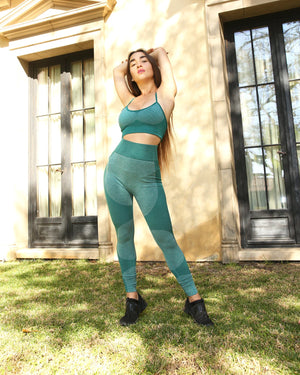 Megara Seamless Sports Bra with Striped Band - Green