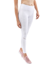 White Athletique Low-Waisted Ribbed High Compression Leggings