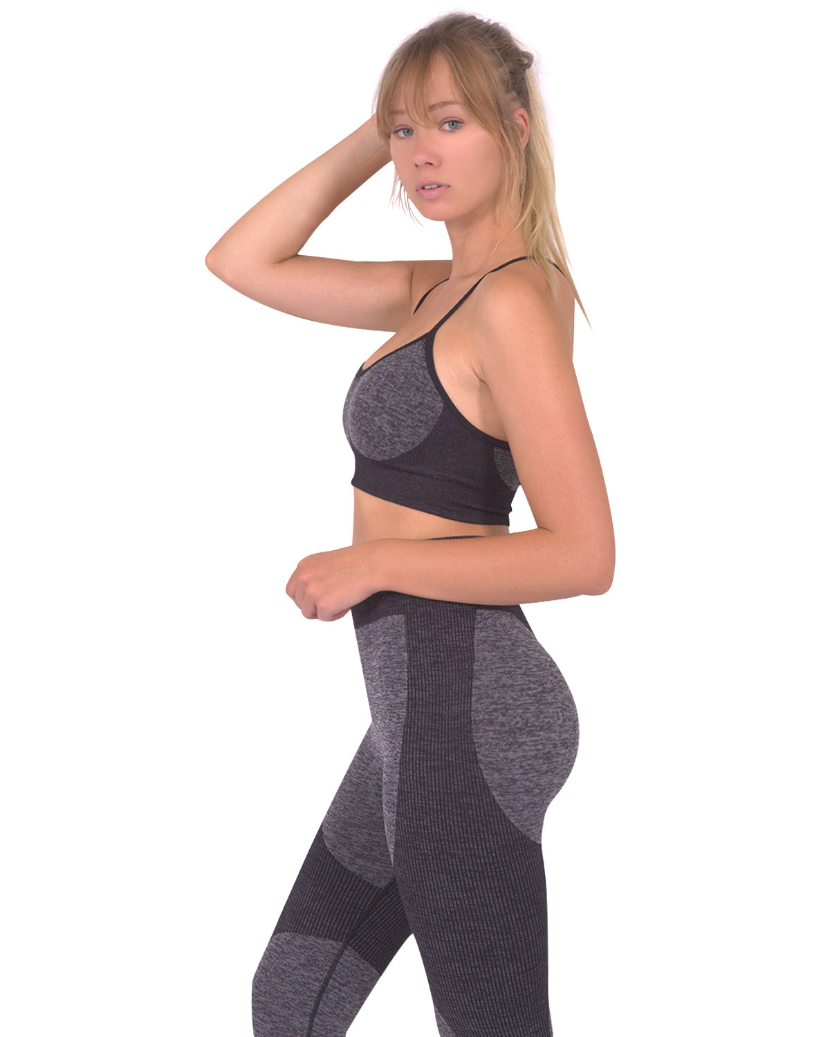 Megara Seamless Sports Bra with Striped Band - Black