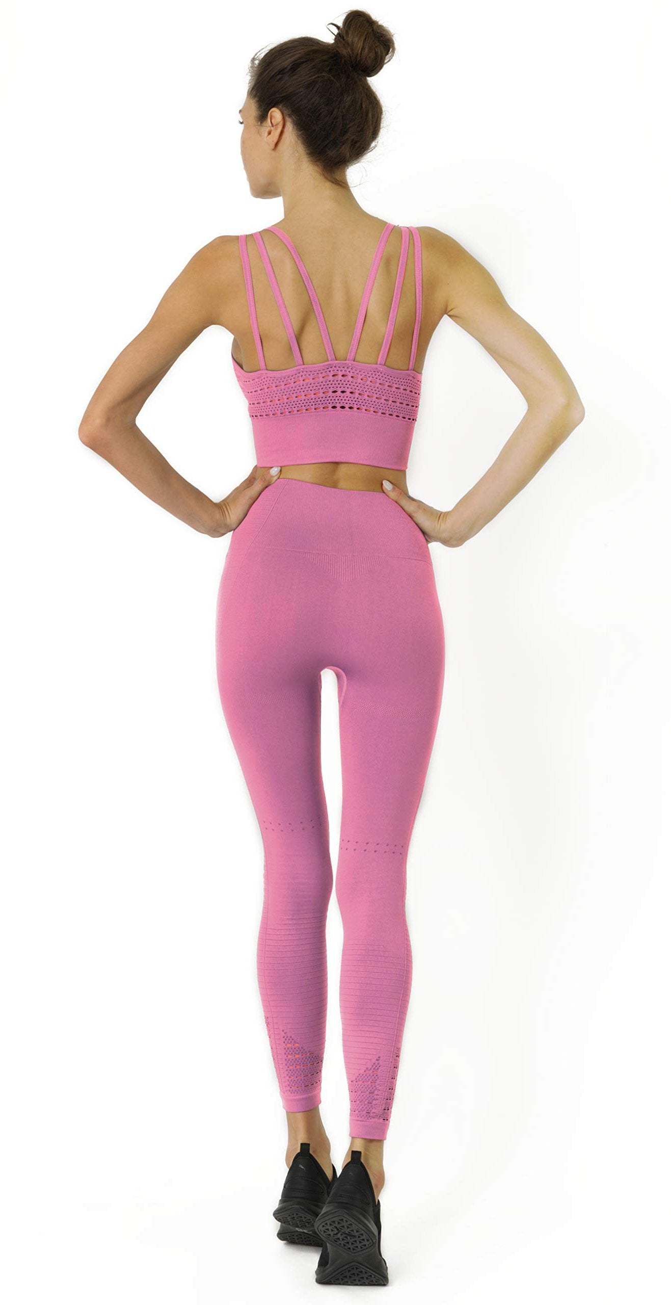 Pink Mesh Seamless Racerback Sports Bra & Leggings Set