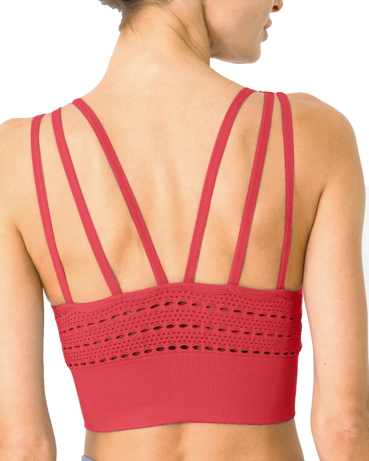 Red Pullover Mesh Seamless Cutouts Sports Bra
