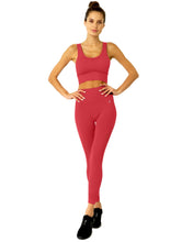 Mesh Seamless Legging with Ribbing Detail - Red