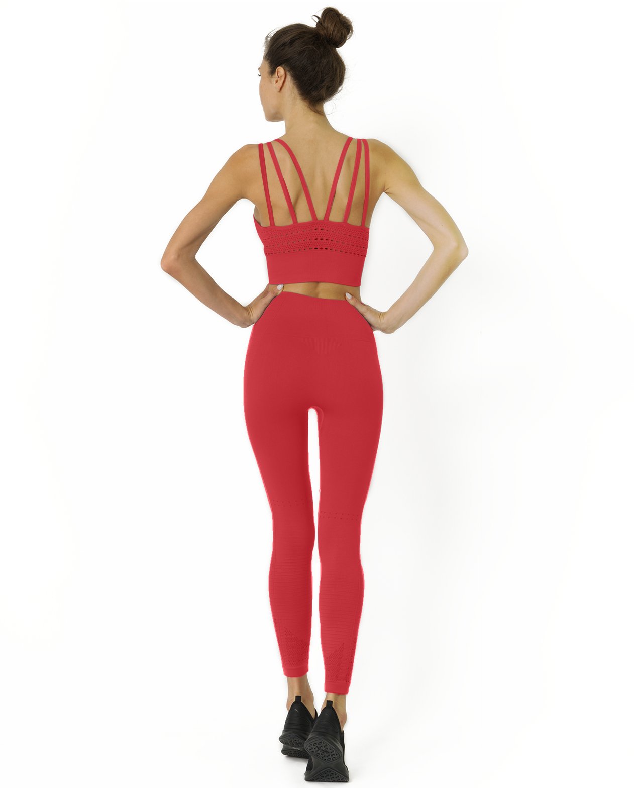 Red Pullover Mesh Seamless Cutouts Sports Bra
