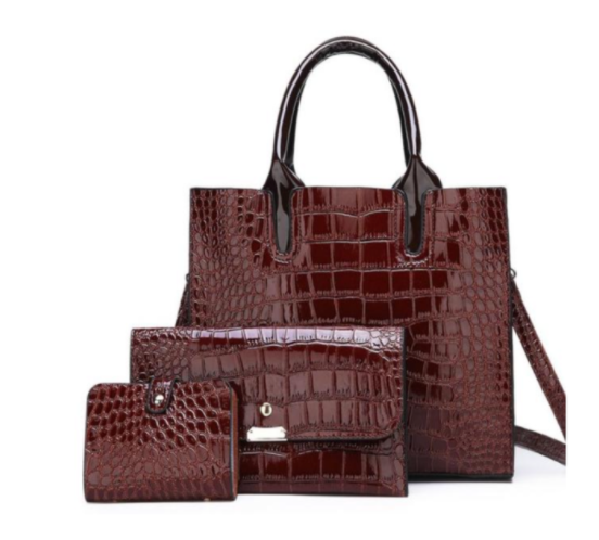 Broadway Faux Crocodile Women's Leather Bag - Brown (3-Pack)