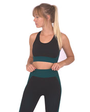 Trois Seamless Sports Bra - Black with Teal Blue