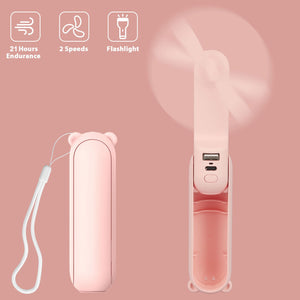 Foldable 3 in 1 Handheld Portable Mini Air Cooling Fan & Power Bank 2000mAh - Pink