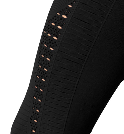 Mesh Seamless Legging with Ribbing Detail - Black